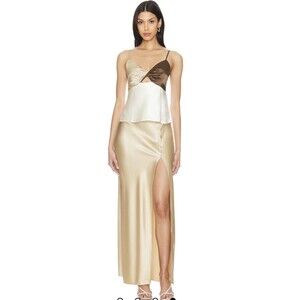 Revolve Cami NYC Edith & Nolee Slit Silk Midi Camisole & Skirt Pearl Buttons
